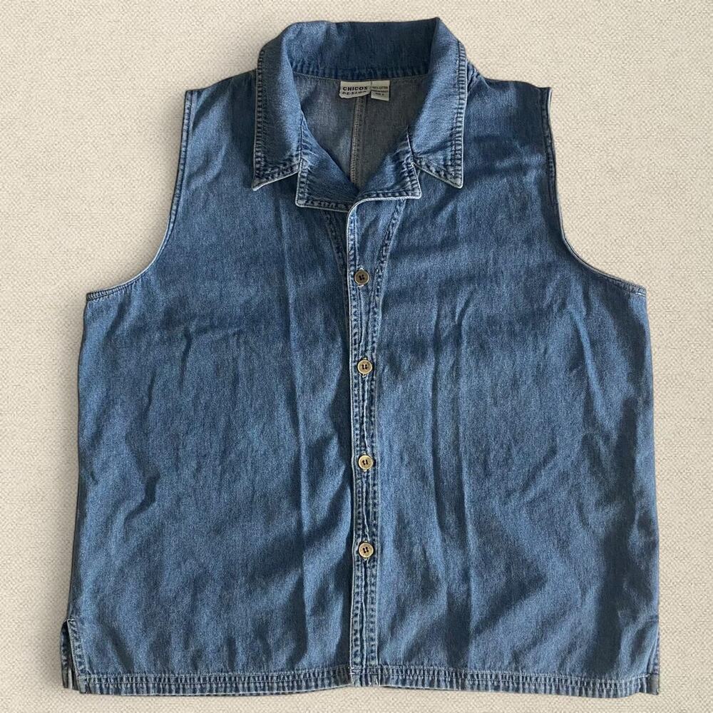 Chicos Y2K Denim Vest Button Up Sleeveless Collared sz 3 XL